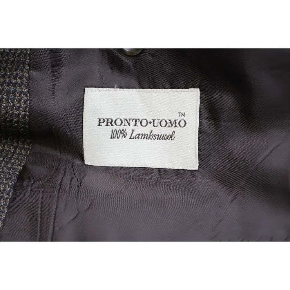 Pronto Uomo Blazer Mens 48R Houndstooth Lambs Wool 2 Button Single Breasted